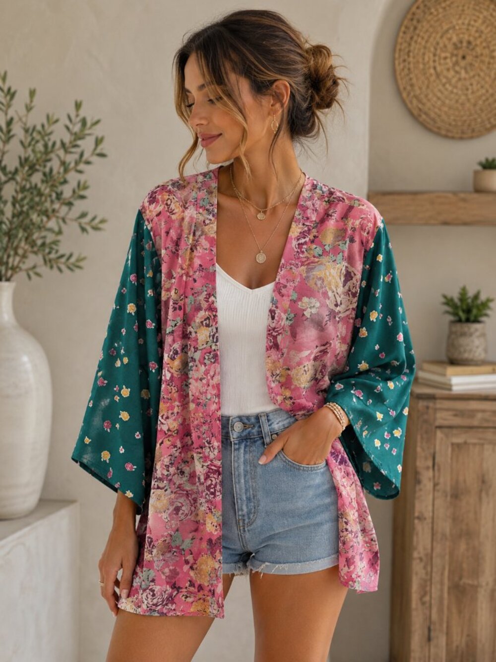 🩷. 3019. BCBGeneration Floral Kimono Cardigan Boho Cover Up Cottagecore Lay
